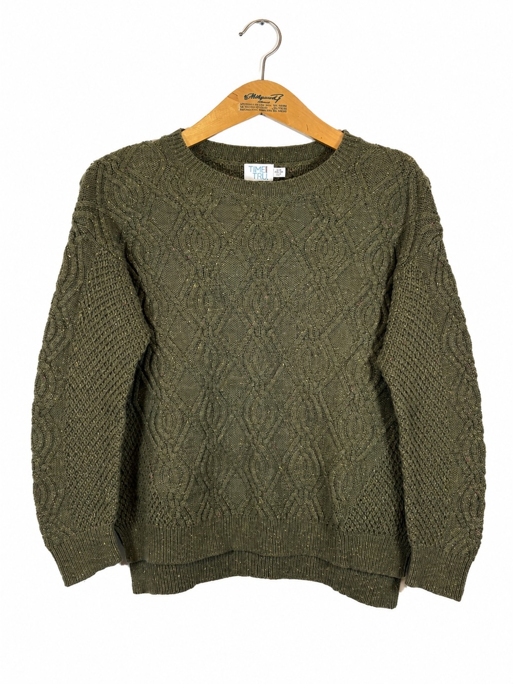 Time and Tru Cable Knit Sweater Pullover Size L Fall Cabincore Granola Girl Cozy